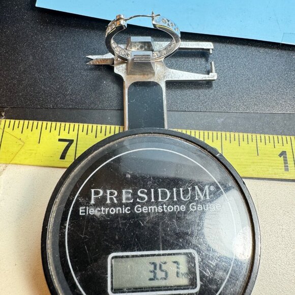 VTG Sterling Silver 925 Cubic Zirconia Channel Set Hoop Earrings Size 1'' Length - Picture 5 of 7